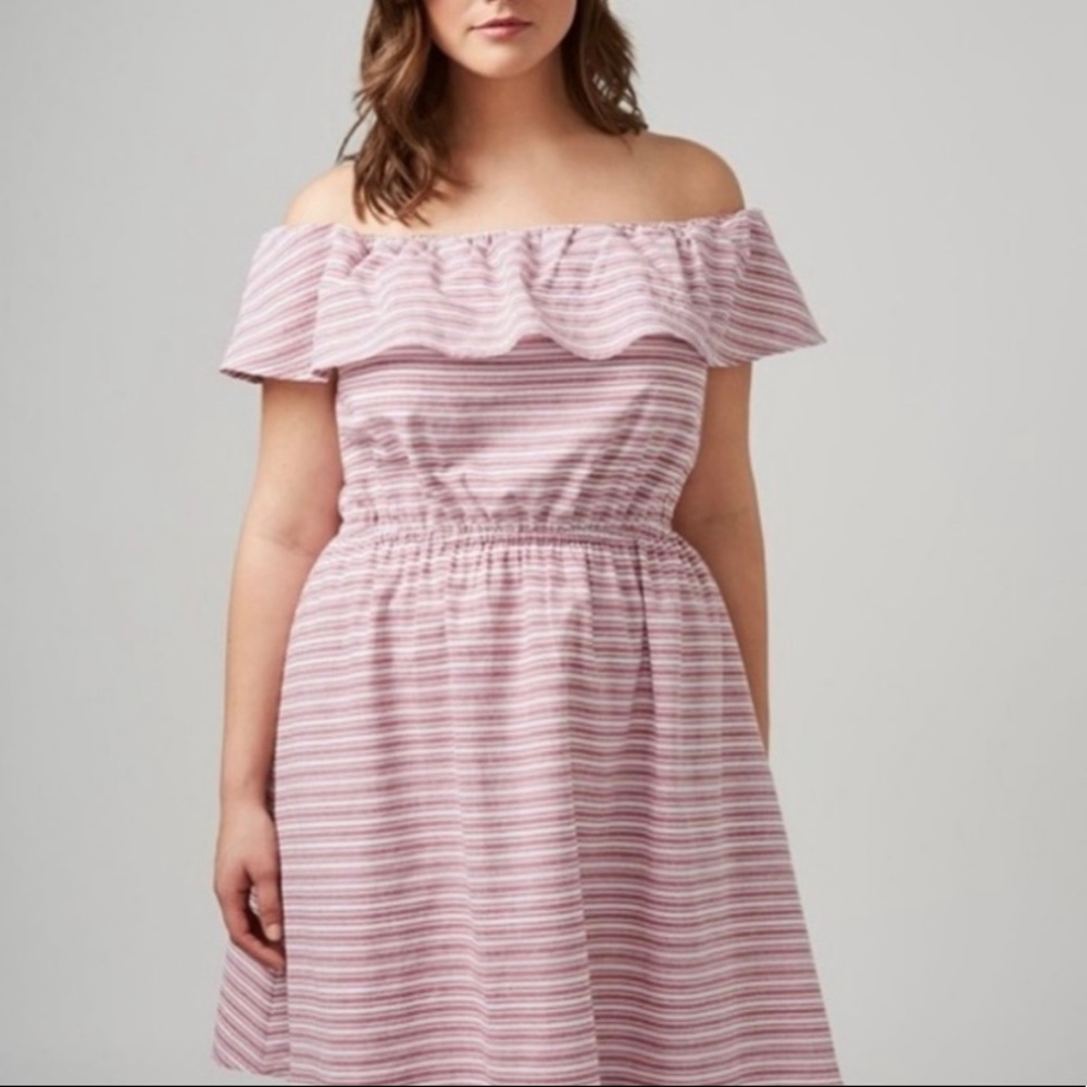 Lane Bryant off the shoulder ruffled red white striped A-line sundress size 18